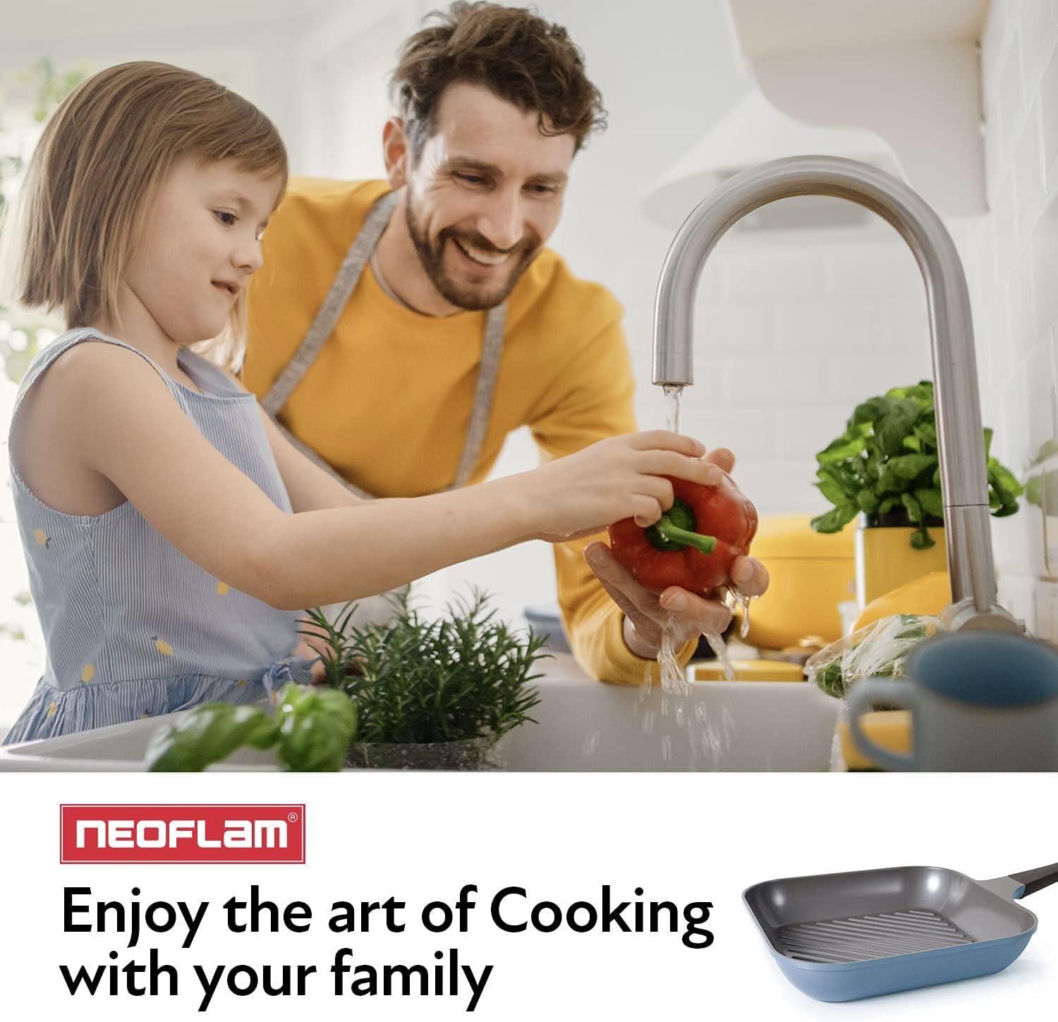 image:imageNeoflam Eela 11 Non Stick Grill Pan Griddle Square Stovetop Grill with Sear Ridges PFOA Free Ecolon Ceramic Coating for Skillet broil Fish Vegetables and Meat Scratch Resistant GreenDeep Blue