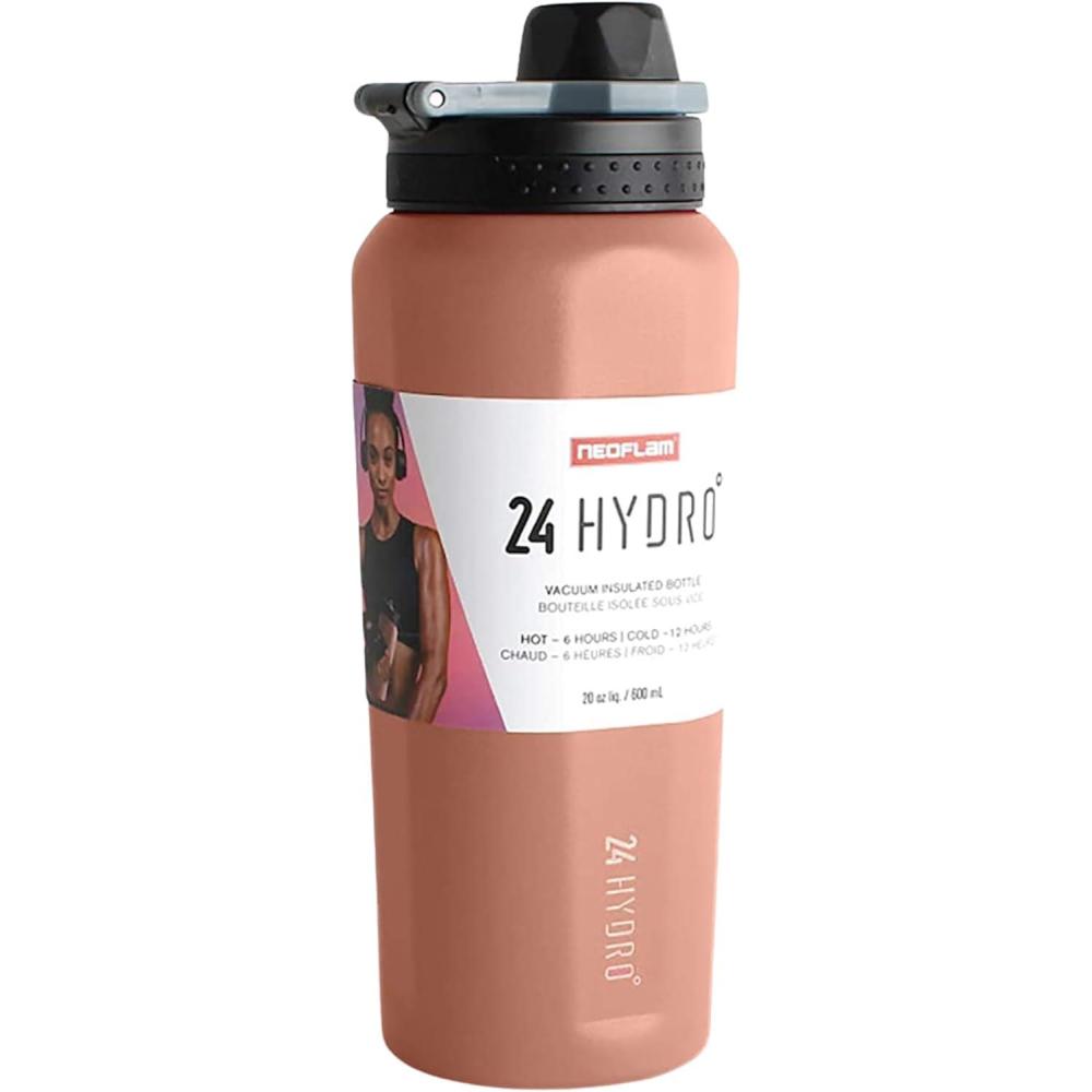 image:imageNEOFLAM Hydro 20oz Vacuum Insulated Stainless Steel Water Bottle with Lid  Double Wall Sport Tumbler for Cold Drinks Ice amp Hot Tea Leak Proof Travel Flask 600ml  Sunset PinkSunset Pink