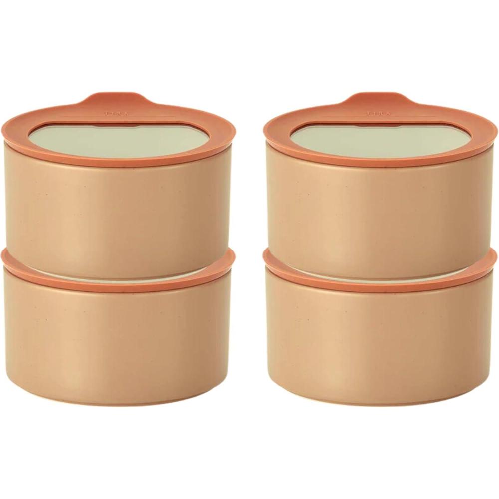 image:imageNeoflam 4 Set FIKA One Kitchen Porcelain Ceramic Food Container with Glass Lid Microwave Oven Dishwasher Safe Storage Pantry Refrigerator Cabinet Organization Home Deco 1000ml 106 qt 34ozRose Pink