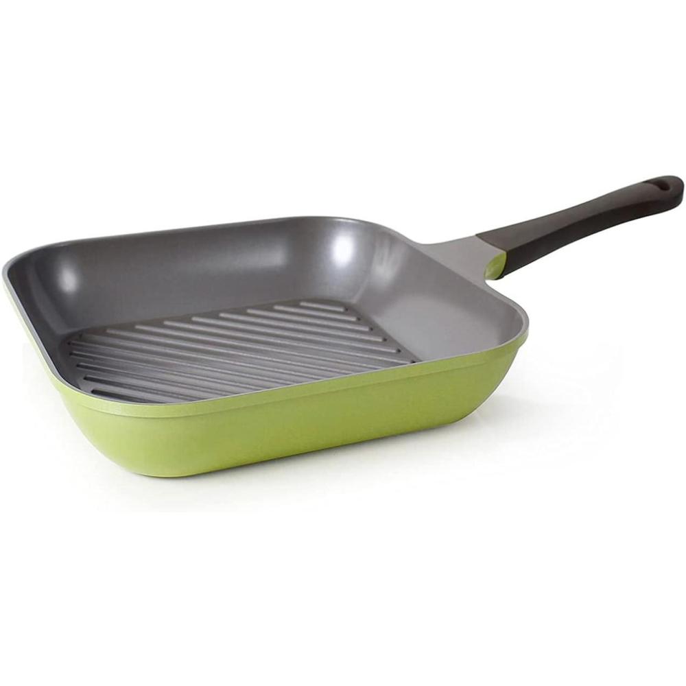 image:imageNeoflam Eela 11 Non Stick Grill Pan Griddle Square Stovetop Grill with Sear Ridges PFOA Free Ecolon Ceramic Coating for Skillet broil Fish Vegetables and Meat Scratch Resistant GreenOlive Green