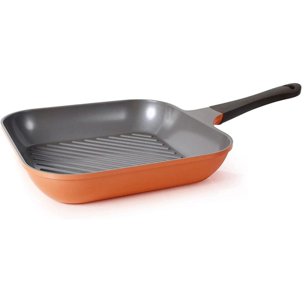 image:imageNeoflam Eela 11 Non Stick Grill Pan Griddle Square Stovetop Grill with Sear Ridges PFOA Free Ecolon Ceramic Coating for Skillet broil Fish Vegetables and Meat Scratch Resistant GreenOrangeBrown