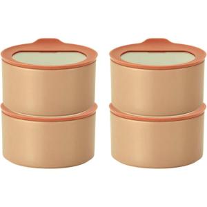 Neoflam 4 Set FIKA One Kitchen Porcelain Ceramic Food Container with Glass Lid, Microwave, Oven, Dishwasher Safe Storage, Pantry Refrigerator Cabinet Organization, Home Deco (1000ml / 1.06 qt / 34oz)(Rose Pink)