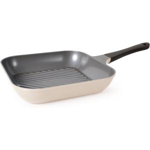 Neoflam Eela 11” Non Stick Grill Pan Griddle Square Stovetop Grill with Sear Ridges, PFOA Free Ecolon Ceramic Coating for Skillet, broil, Fish, Vegetables and Meat, Scratch Resistant, Green(Ivory)