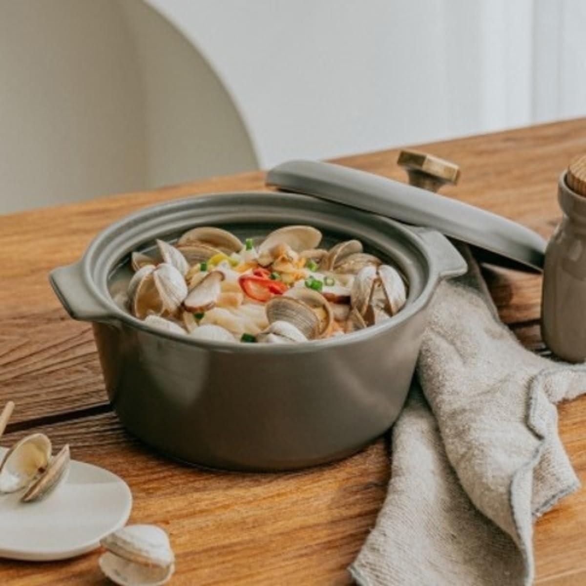 image:imageNeoflam 14QT Kitchen Nonstick Ceramic Clay Cooking Casserole Hot Pot with Lid Stew Rice Noodle Soup Steamer Oven amp Dishwasher Safe Dutch Oven Made in Korea 7 18cm