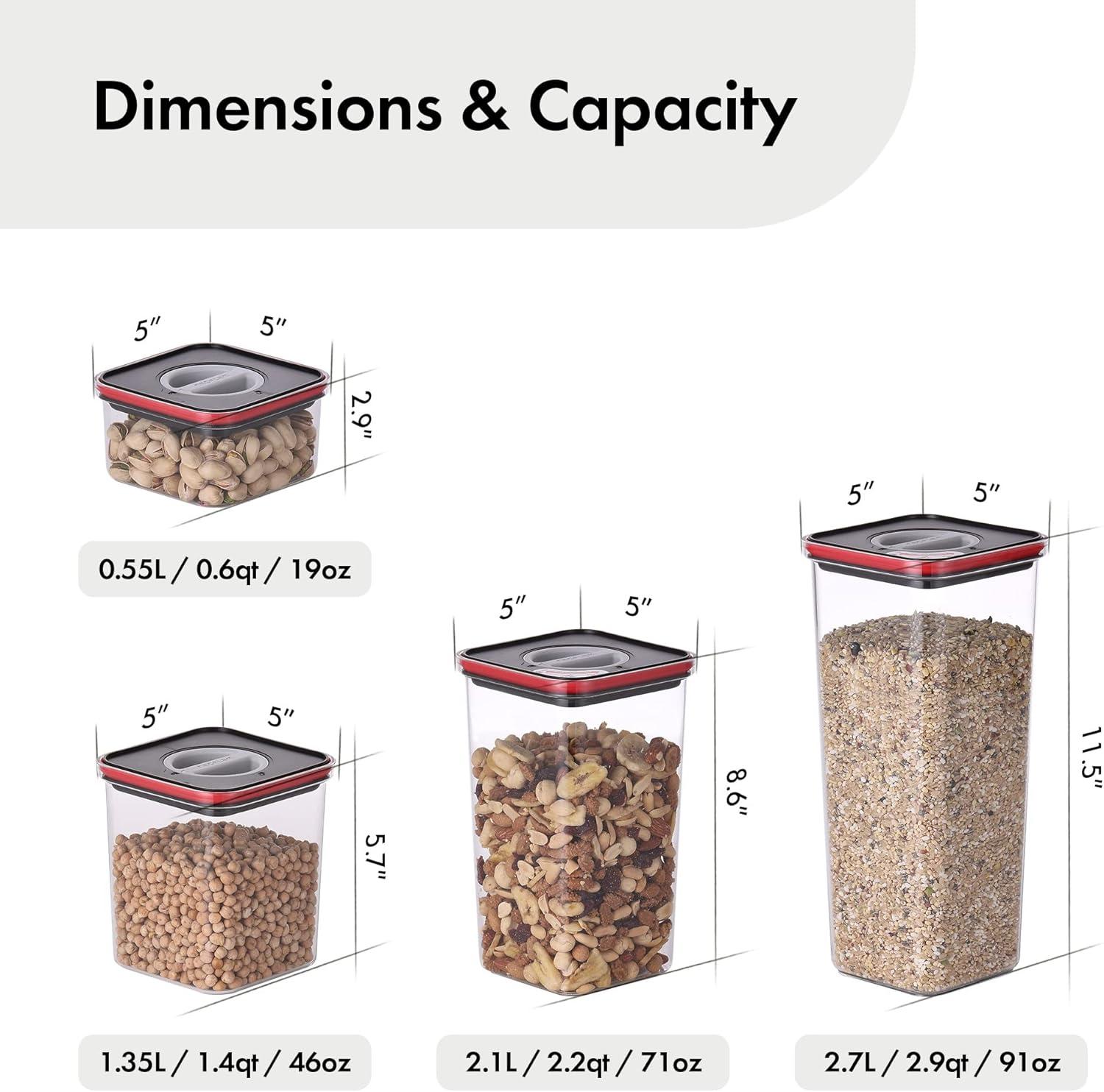 image:imageNeoflam Smart Seal 4pc Rectangular Extra Large Airtight Kitchen Pantry CanisterOrganizer Clear Plastic Storage Container Set Simple Twist Lid 100 Leak Proof Dishwasher Safe BPA Free WhiteBlackRed Lid