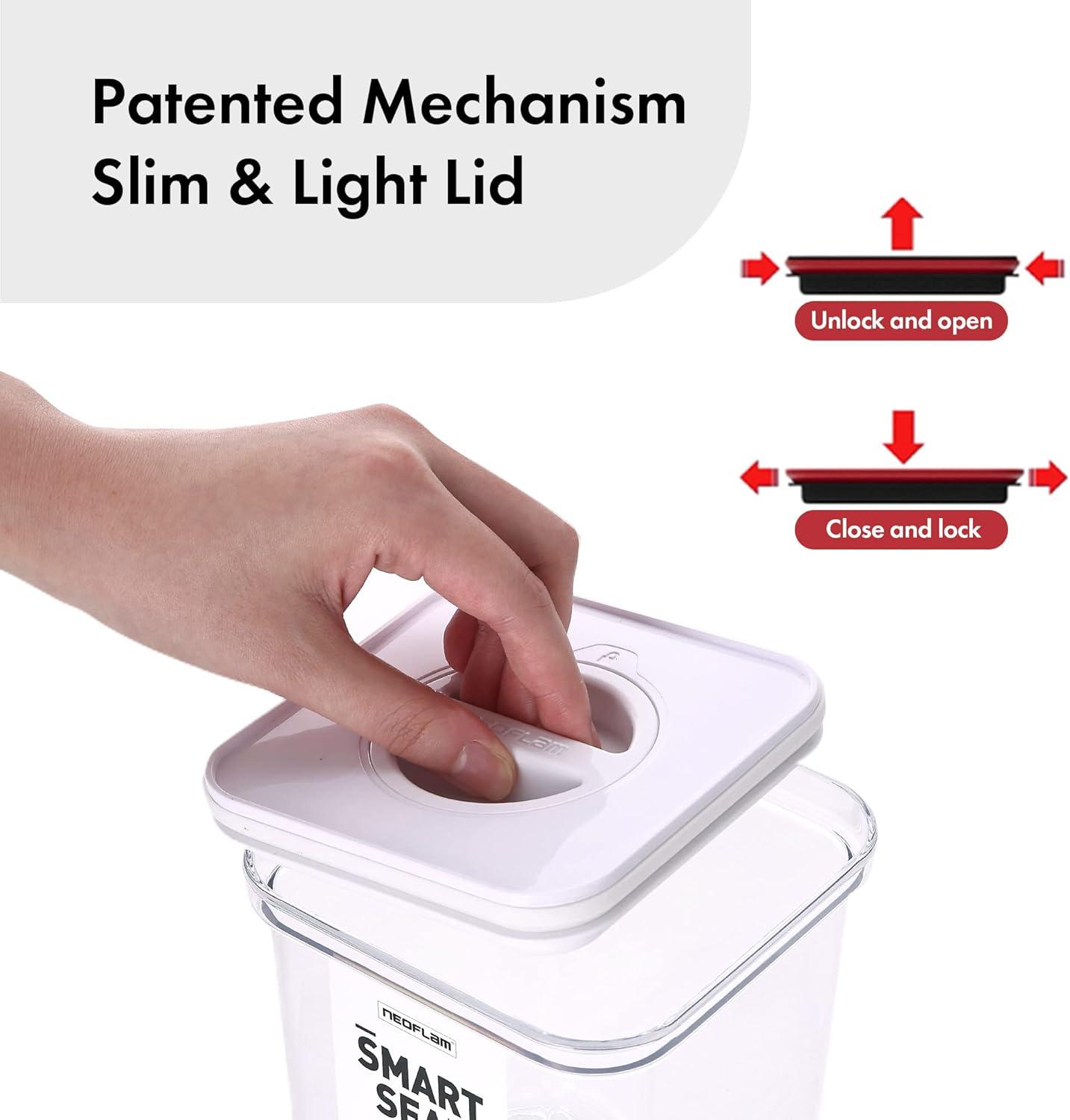 image:imageNeoflam Smart Seal 4pc Rectangular Extra Large Airtight Kitchen Pantry CanisterOrganizer Clear Plastic Storage Container Set Simple Twist Lid 100 Leak Proof Dishwasher Safe BPA Free WhiteWhite Lid