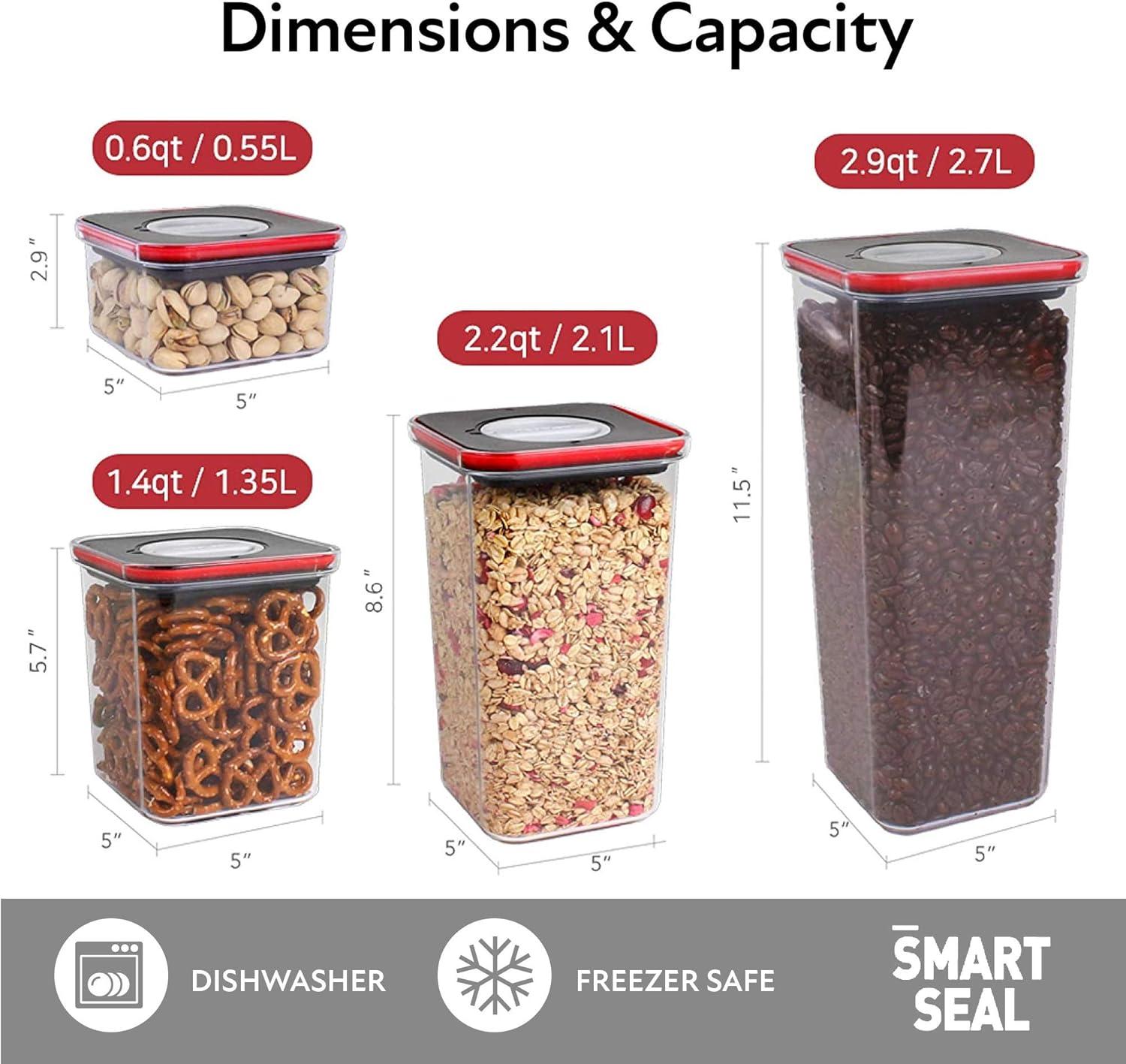 image:imageNeoflam Smart Seal 4pc Rectangular Extra Large Airtight Kitchen Pantry CanisterOrganizer Clear Plastic Storage Container Set Simple Twist Lid 100 Leak Proof Dishwasher Safe BPA Free WhiteBlackRed Lid