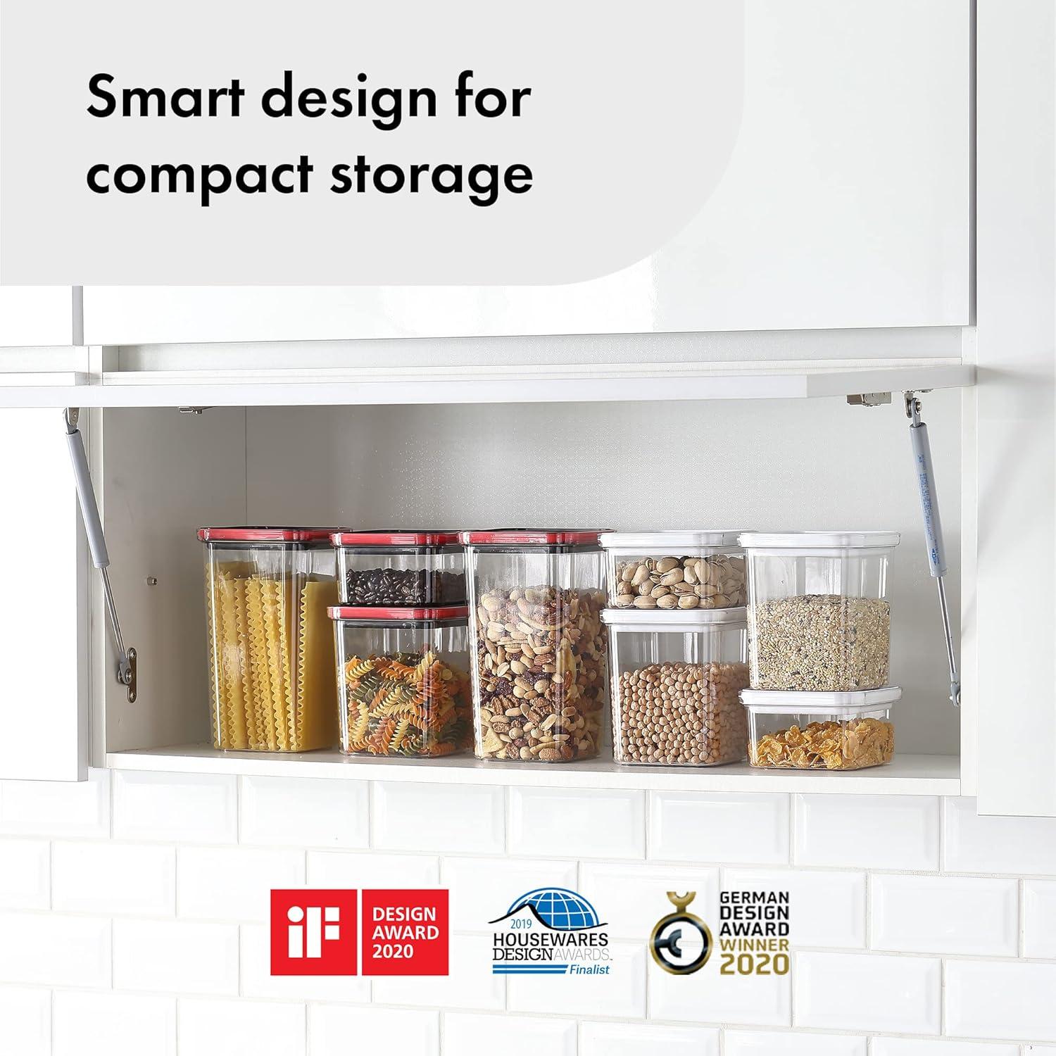 image:imageNeoflam Smart Seal 4pc Rectangular Extra Large Airtight Kitchen Pantry CanisterOrganizer Clear Plastic Storage Container Set Simple Twist Lid 100 Leak Proof Dishwasher Safe BPA Free WhiteBlackRed Lid