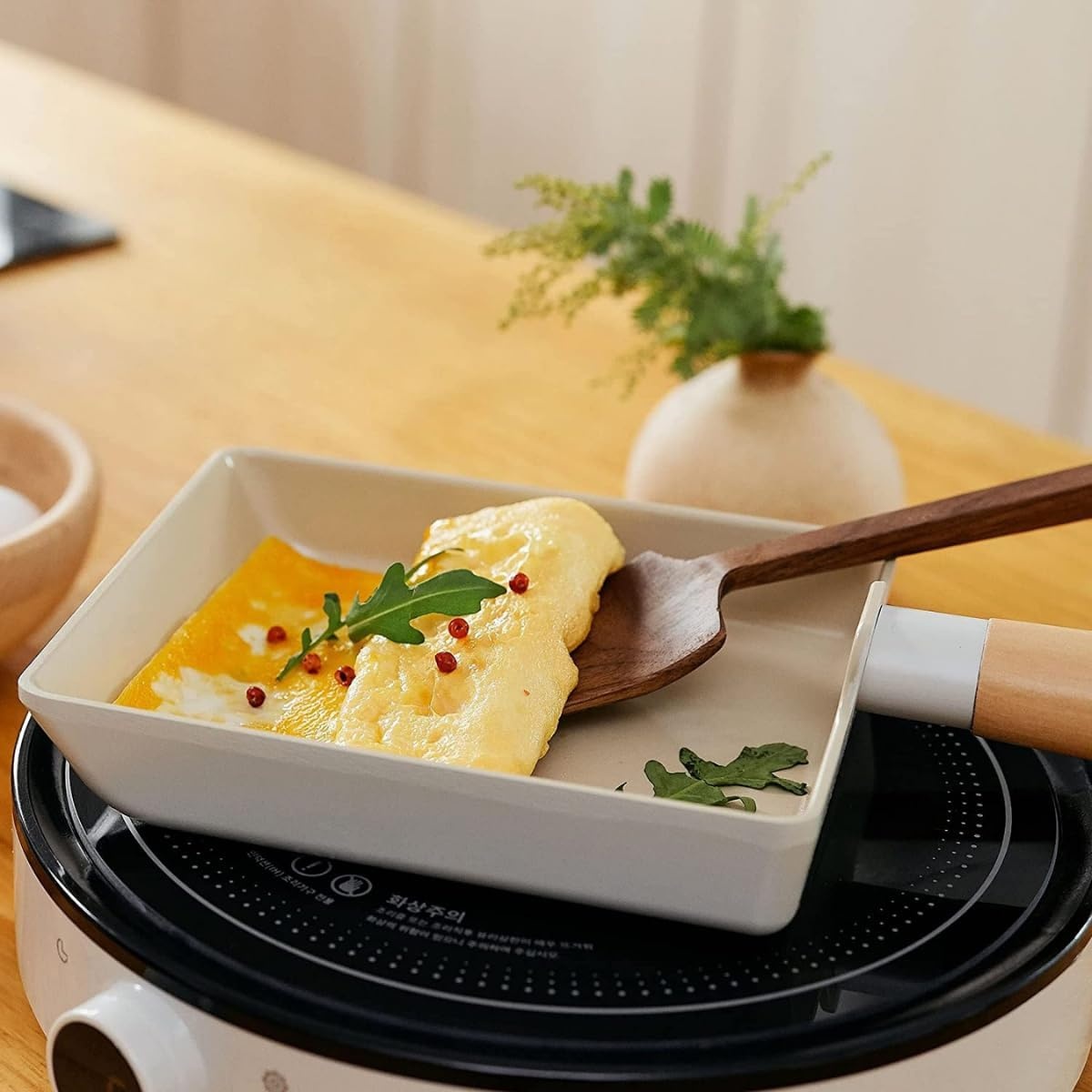 image:imageFIKA Kitchen Essential 3Piece Stir Frying Pan Set with Wood Handle Healthy Cooking Nonstick Ceramic Coating Skillet Tamagoyaki Omelet Pan Induction Compatible Cookware Made in Korea