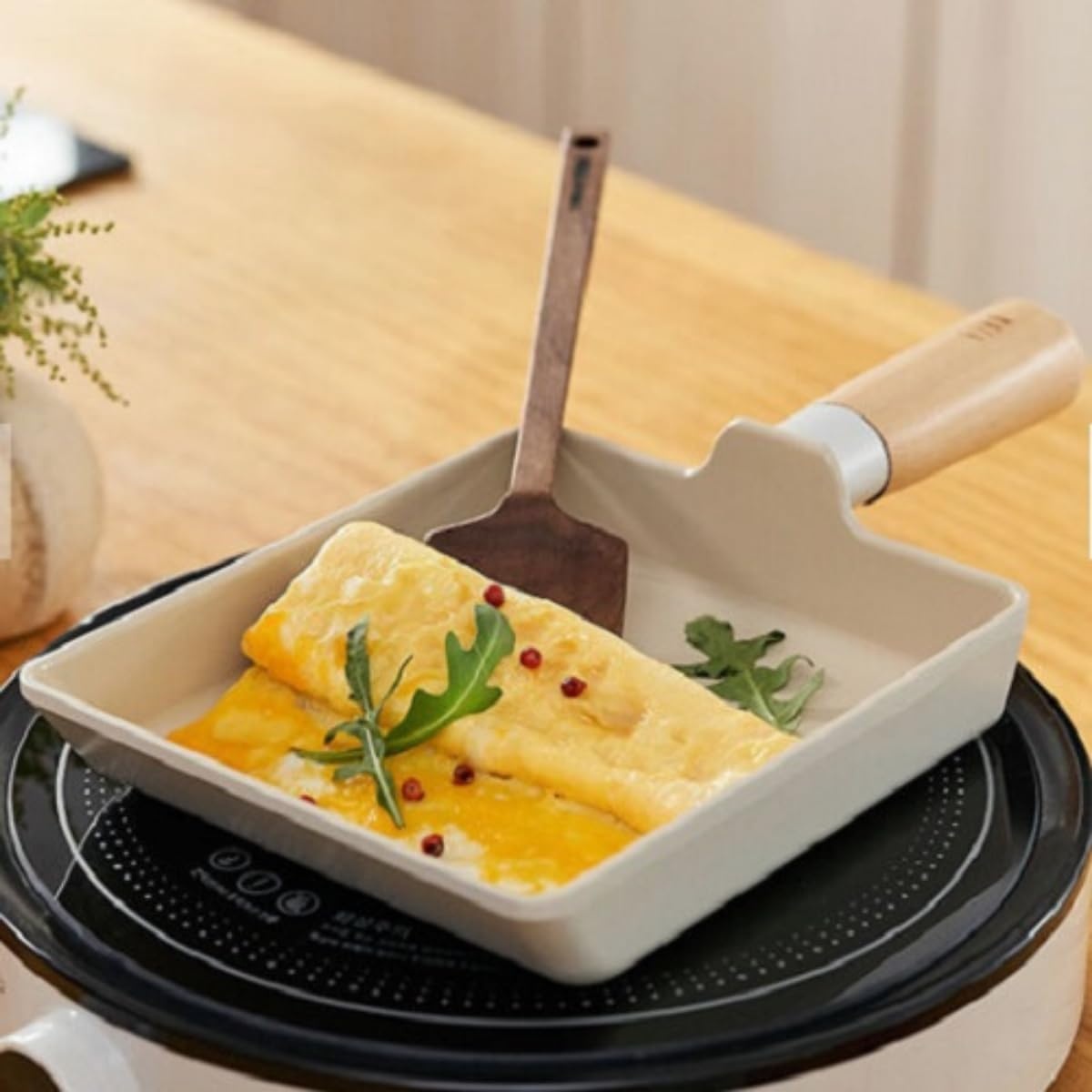 image:imageFIKA Kitchen Nonstick 6Inch Rectangle Tamagoyaki Egg Roll Pan with Wooden Handle Japanese Omelette Frying Skillet Induction Compatible Cookware Healthy Cooking Tamago Pan Made in Korea 15cm