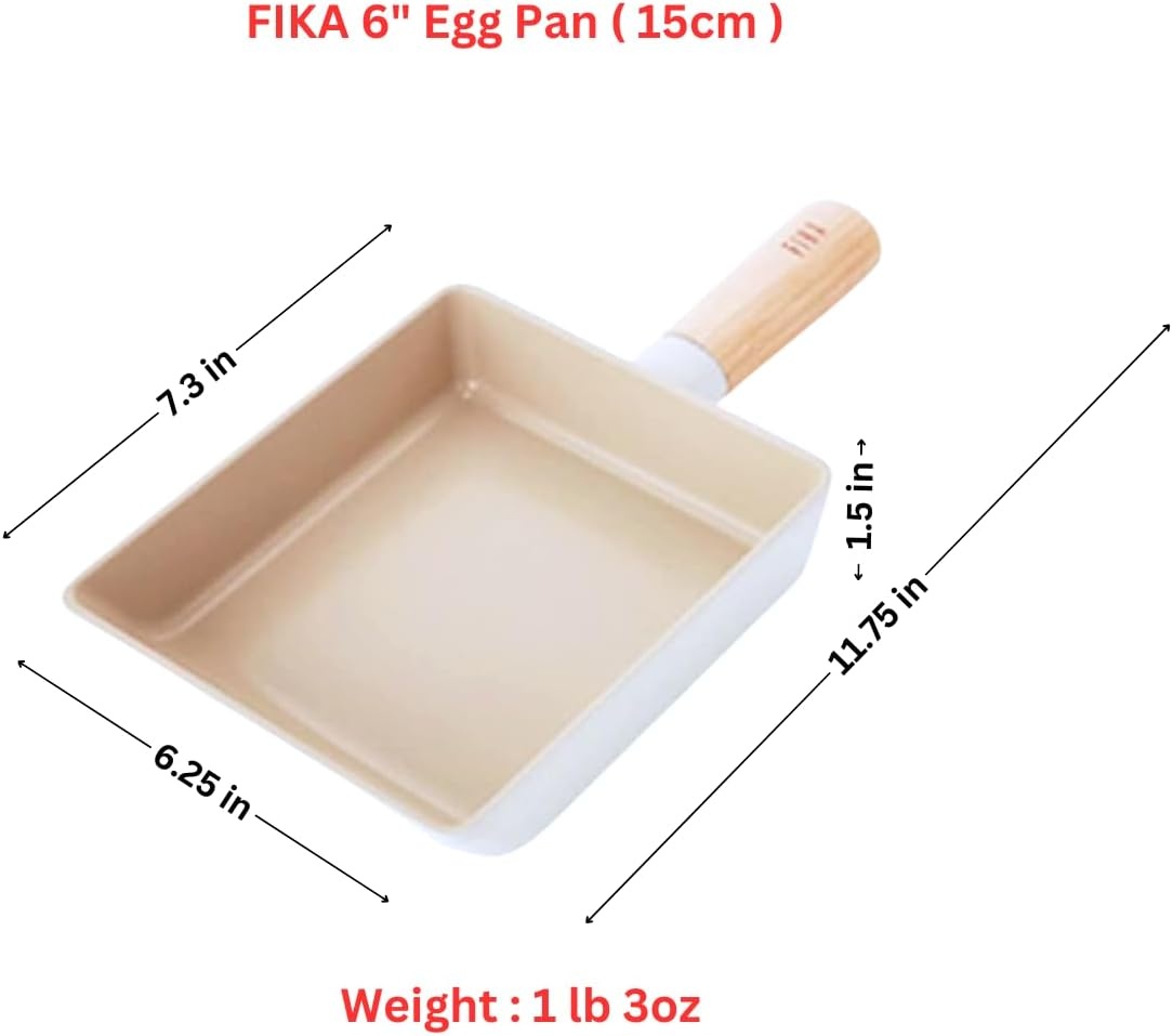 image:imageFIKA Kitchen Nonstick 6Inch Rectangle Tamagoyaki Egg Roll Pan with Wooden Handle Japanese Omelette Frying Skillet Induction Compatible Cookware Healthy Cooking Tamago Pan Made in Korea 15cm