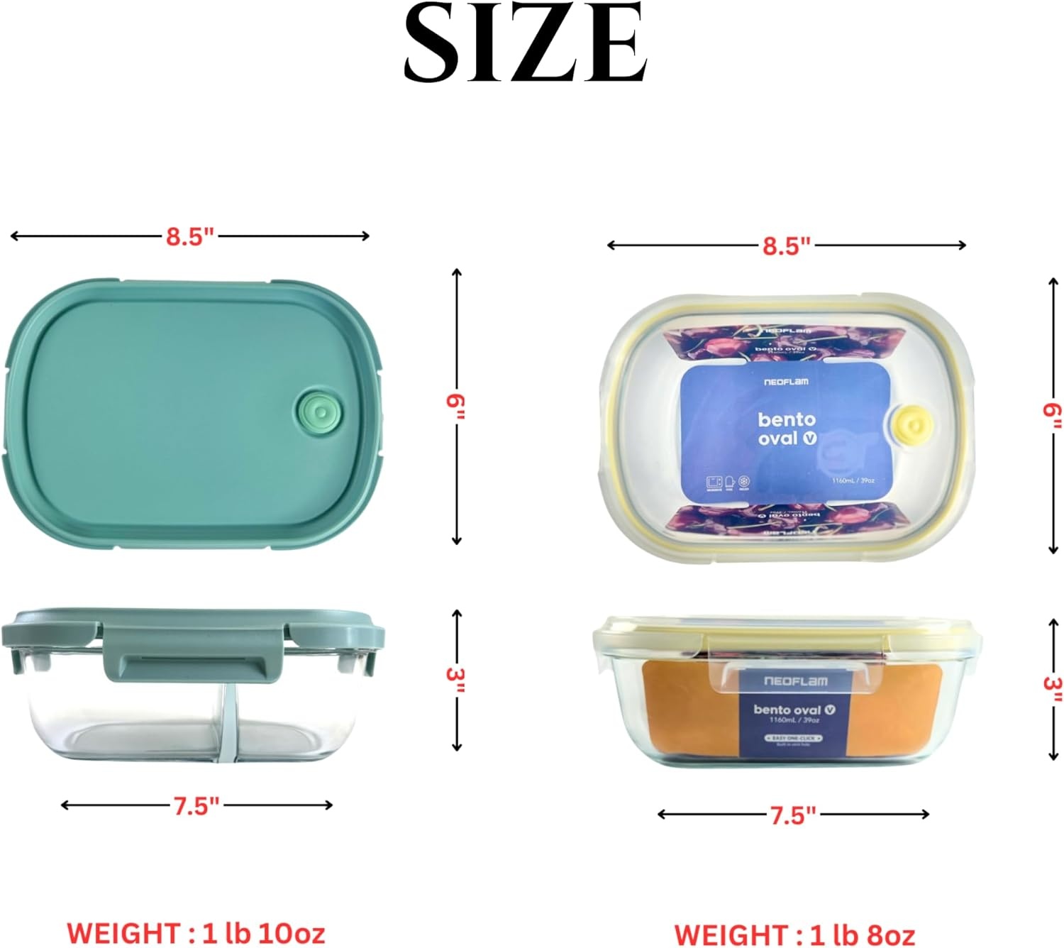 image:imageNeoflam 12Pieces Airtight Kitchen Storage with Lid Oval Bento Glass Food Container with Vent Microwave Meal Prep Canister Dishwasher and Oven Safe 39oz 12 Liter 48 cupsSet