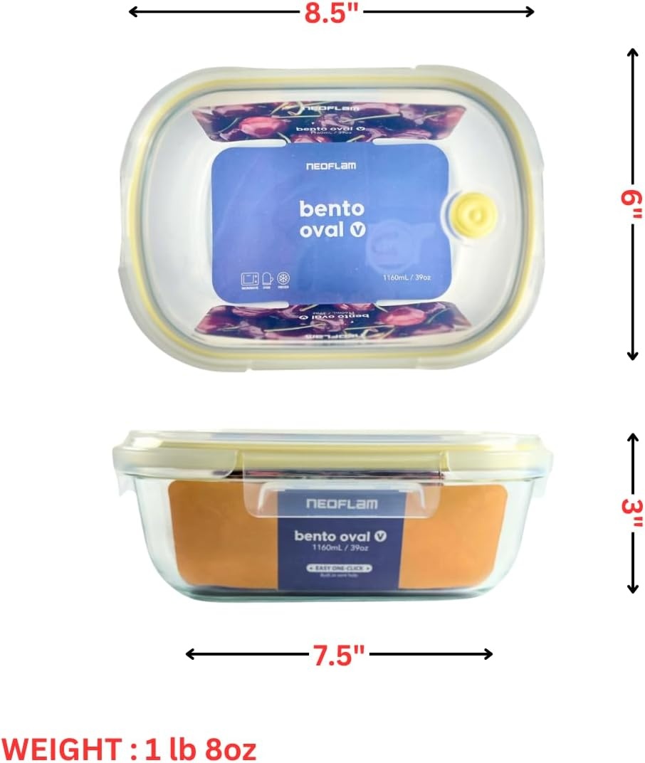 image:imageNeoflam 12Pieces Airtight Kitchen Storage with Lid Oval Bento Glass Food Container with Vent Microwave Meal Prep Canister Dishwasher and Oven Safe 39oz 12 Liter 48 cups39oz