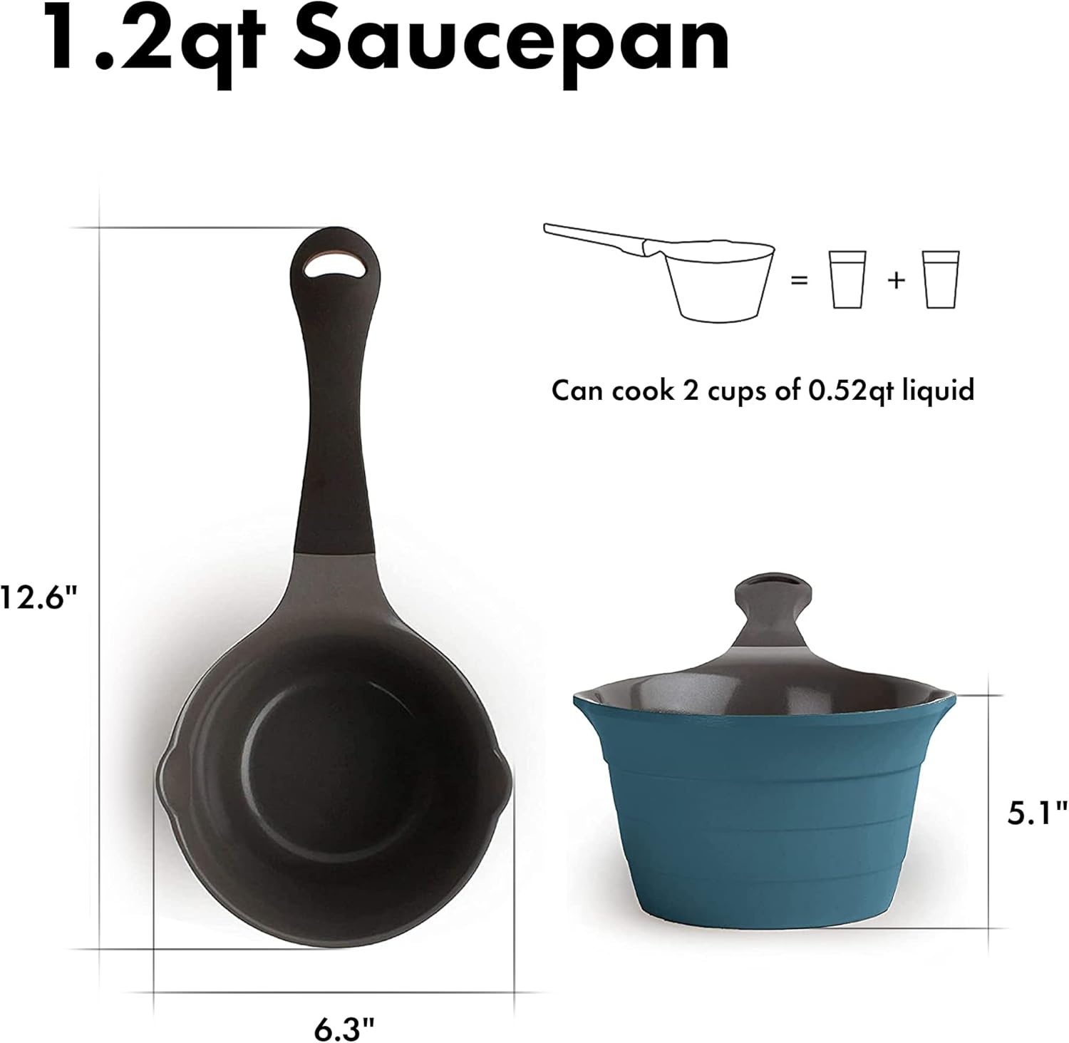 image:imageNeoflam 1qt Saucepan Butter Warmer Milk BoilingMelting Pot Ecolon Healthy Ceramic Nonstick Coating PFOAfree 2 Pour Spouts Dishwasher Safe Blue
