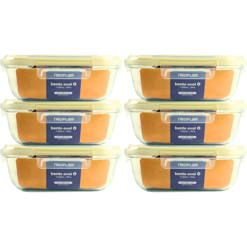 image:imageNeoflam 12Pieces Airtight Kitchen Storage with Lid Oval Bento Glass Food Container with Vent Microwave Meal Prep Canister Dishwasher and Oven Safe 39oz 12 Liter 48 cups39oz