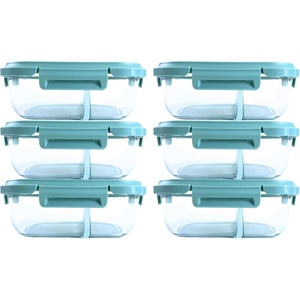Neoflam 12-Pieces Airtight Kitchen Storage with Lid, Oval Bento Glass Food Container with Vent, Microwave Meal Prep Canister, Dishwasher and Oven Safe (39oz / 1.2 Liter / 4.8 cups)(37oz)