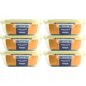 Neoflam 12-Pieces Airtight Kitchen Storage with Lid, Oval Bento Glass Food Container with Vent, Microwave Meal Prep Canister, Dishwasher and Oven Safe (39oz / 1.2 Liter / 4.8 cups)(39oz)