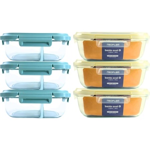 Neoflam 12-Pieces Airtight Kitchen Storage with Lid, Oval Bento Glass Food Container with Vent, Microwave Meal Prep Canister, Dishwasher and Oven Safe (39oz / 1.2 Liter / 4.8 cups)(Set)
