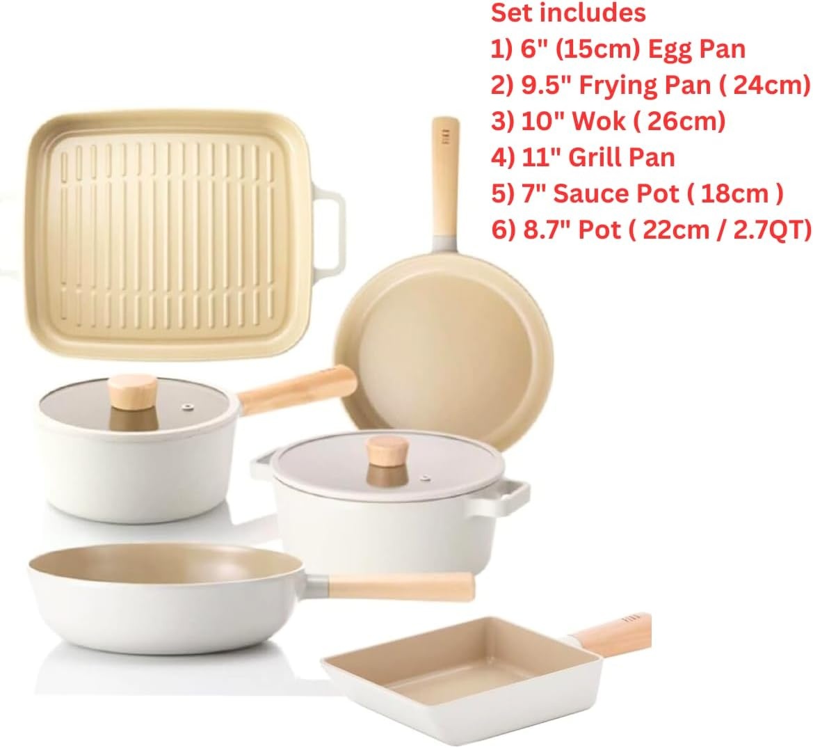 image:imageFIKA Kitchen Essential 8Piece Cookware Set Nonstick Ceramic Coating Pan BBQ Grill Pot with Lid Induction Made in Korea