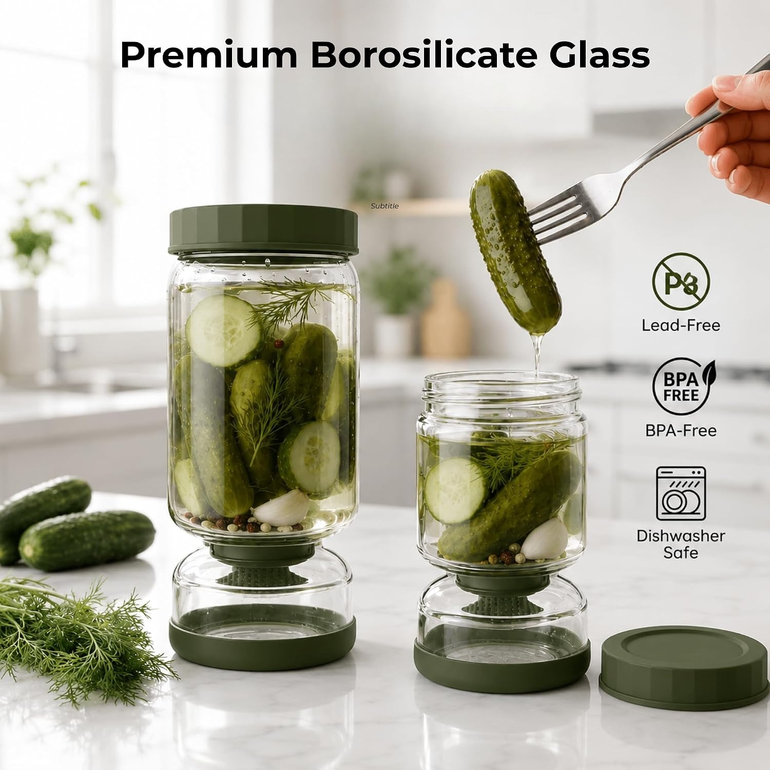 image:imageNeoflam Pickle Jar with Flip Strainer 37 oz Glass Pickle Container for Olives Jalapeos amp Kimchi Hourglass Juice Separator Airtight LeakProof Food Storage BPAFree Wide Mouth Jar
