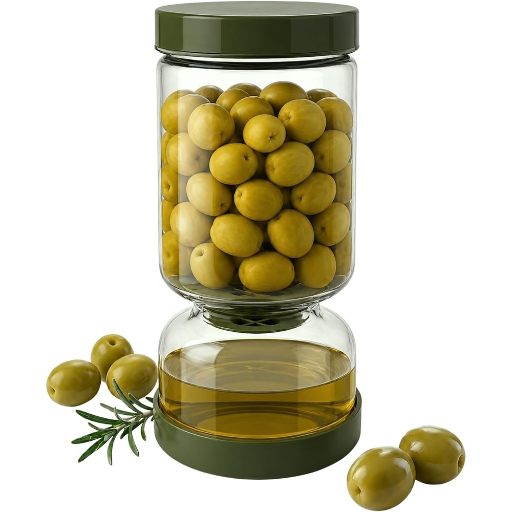 image:imageNeoflam Pickle Jar with Flip Strainer 37 oz Glass Pickle Container for Olives Jalapeos amp Kimchi Hourglass Juice Separator Airtight LeakProof Food Storage BPAFree Wide Mouth Jar